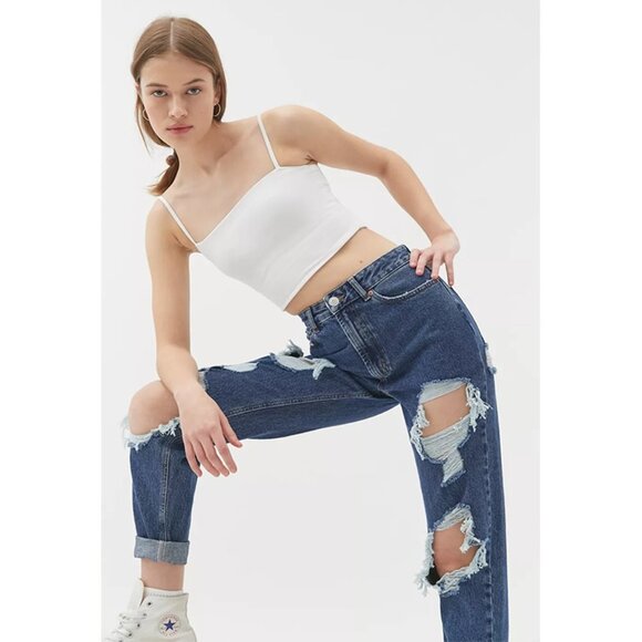 NWT BDG Urban Outfitters High-Waisted Mom Jean Rigid Denim Destroyed Medium Wash - Picture 2 of 10
